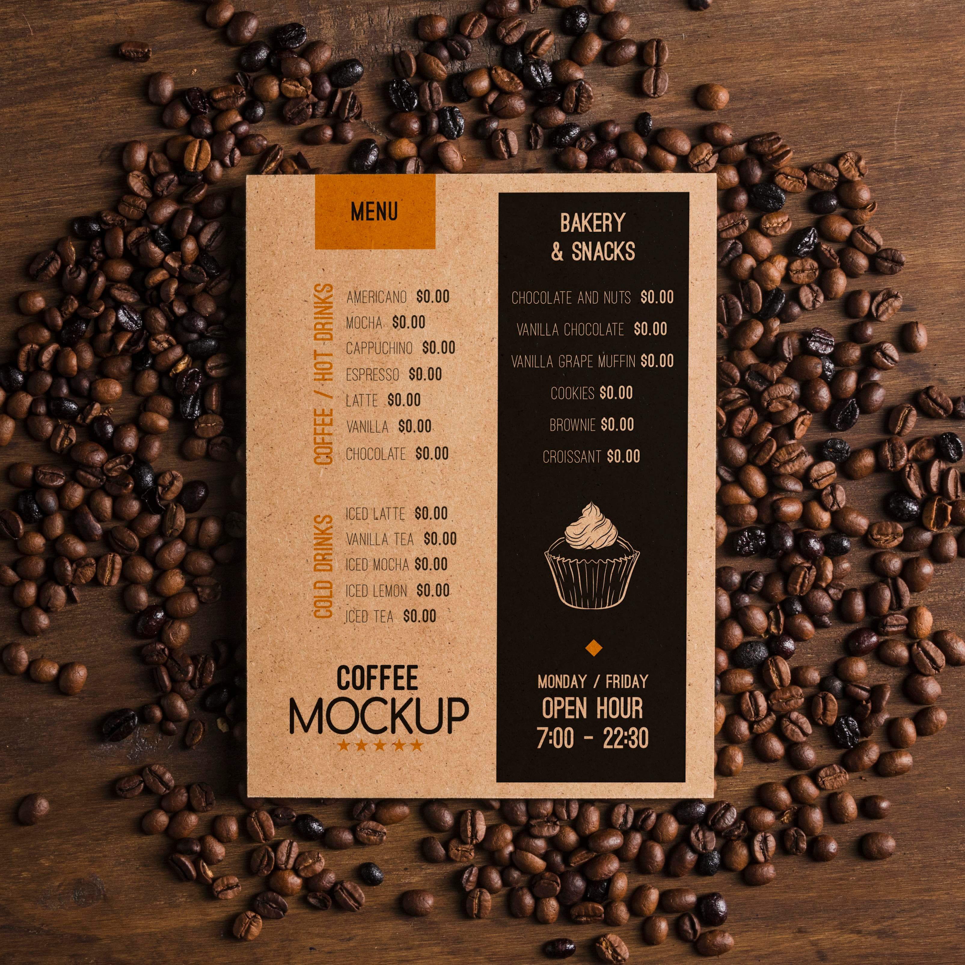 Coffee and hot beverages menu