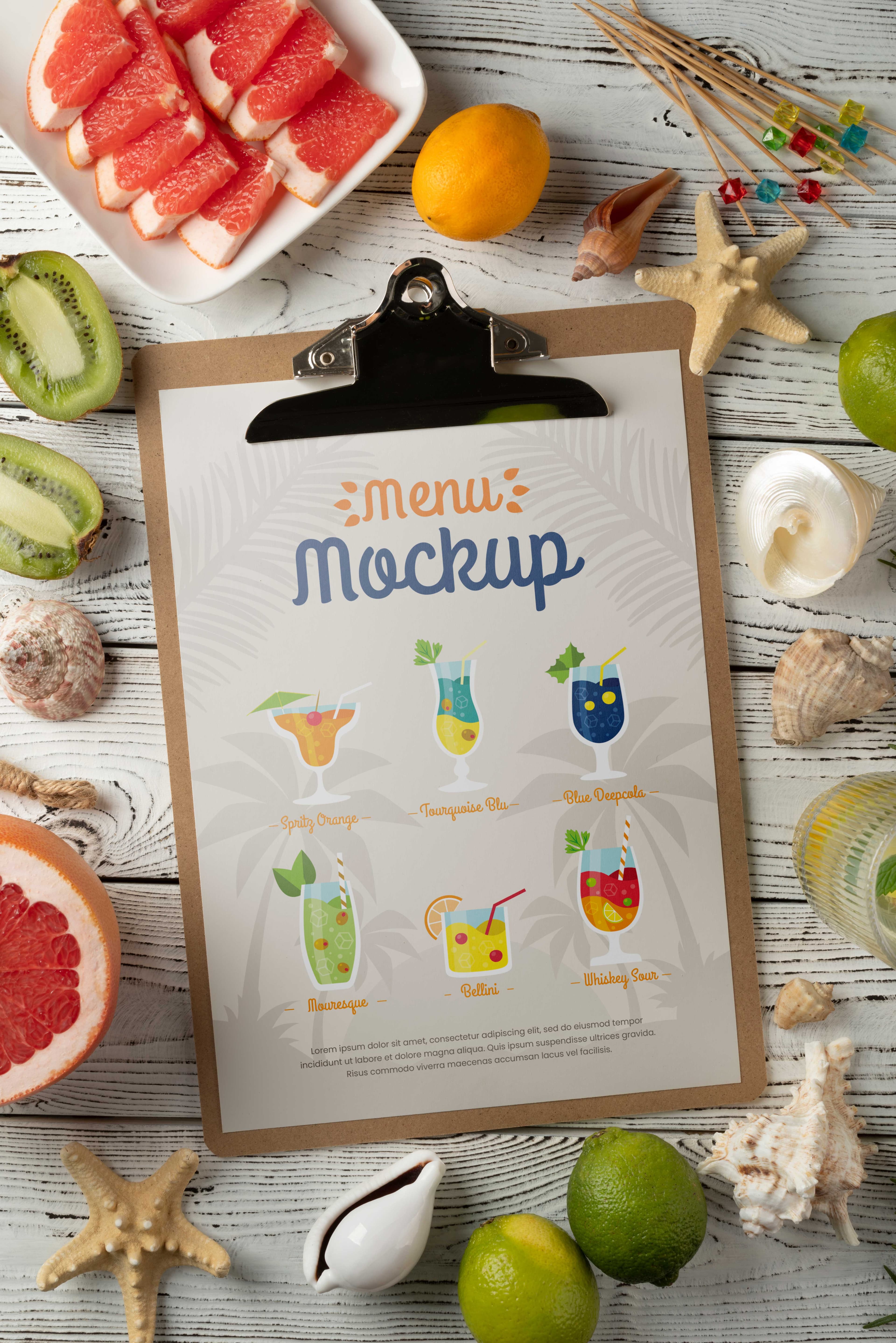 Fresh juices and smoothies menu